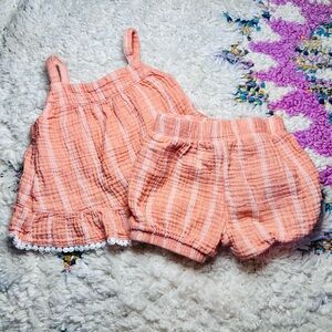 Adorable Peach Striped Kids Matching Set